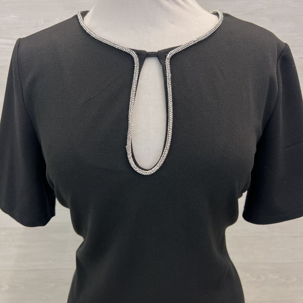 Premier Amour Black/ Rhinestone Neckline Short Sleeve Short Formal Dress Medium