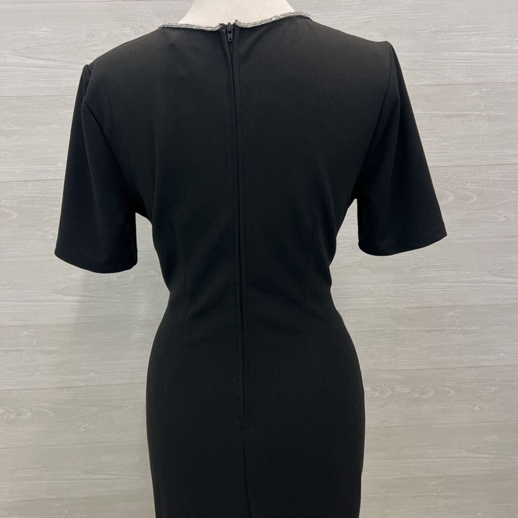 Premier Amour Black/ Rhinestone Neckline Short Sleeve Short Formal Dress Medium