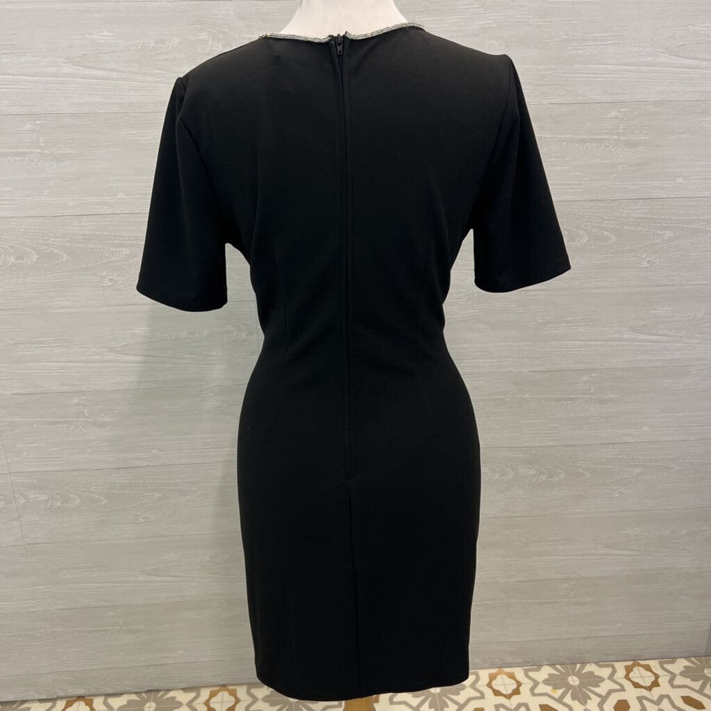 Premier Amour Black/ Rhinestone Neckline Short Sleeve Short Formal Dress Medium