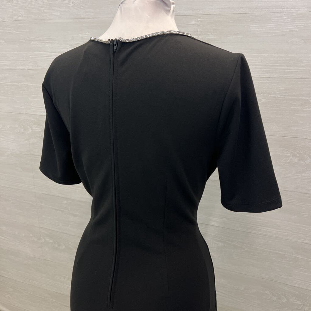 Premier Amour Black/ Rhinestone Neckline Short Sleeve Short Formal Dress Medium