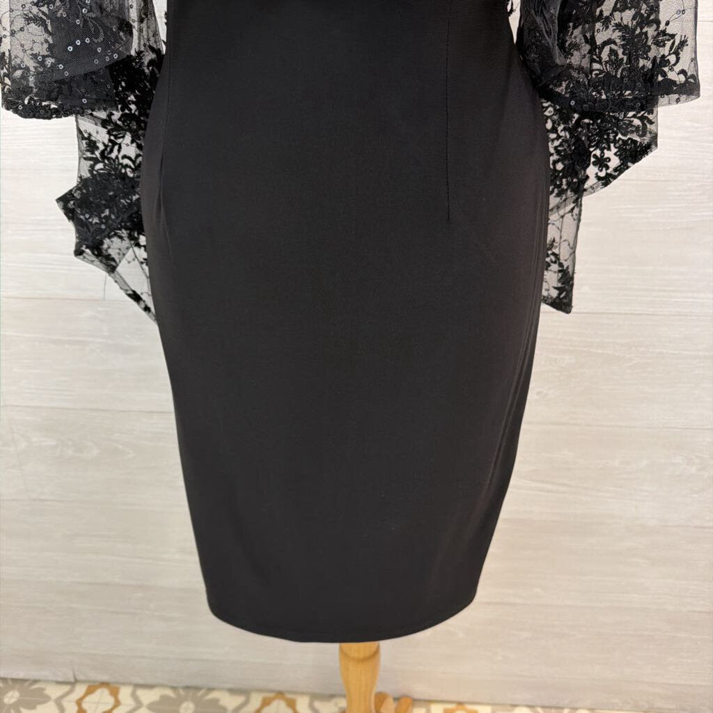 R and M Richards Black Sequin Lace Cape Top Short Formal Dress 10