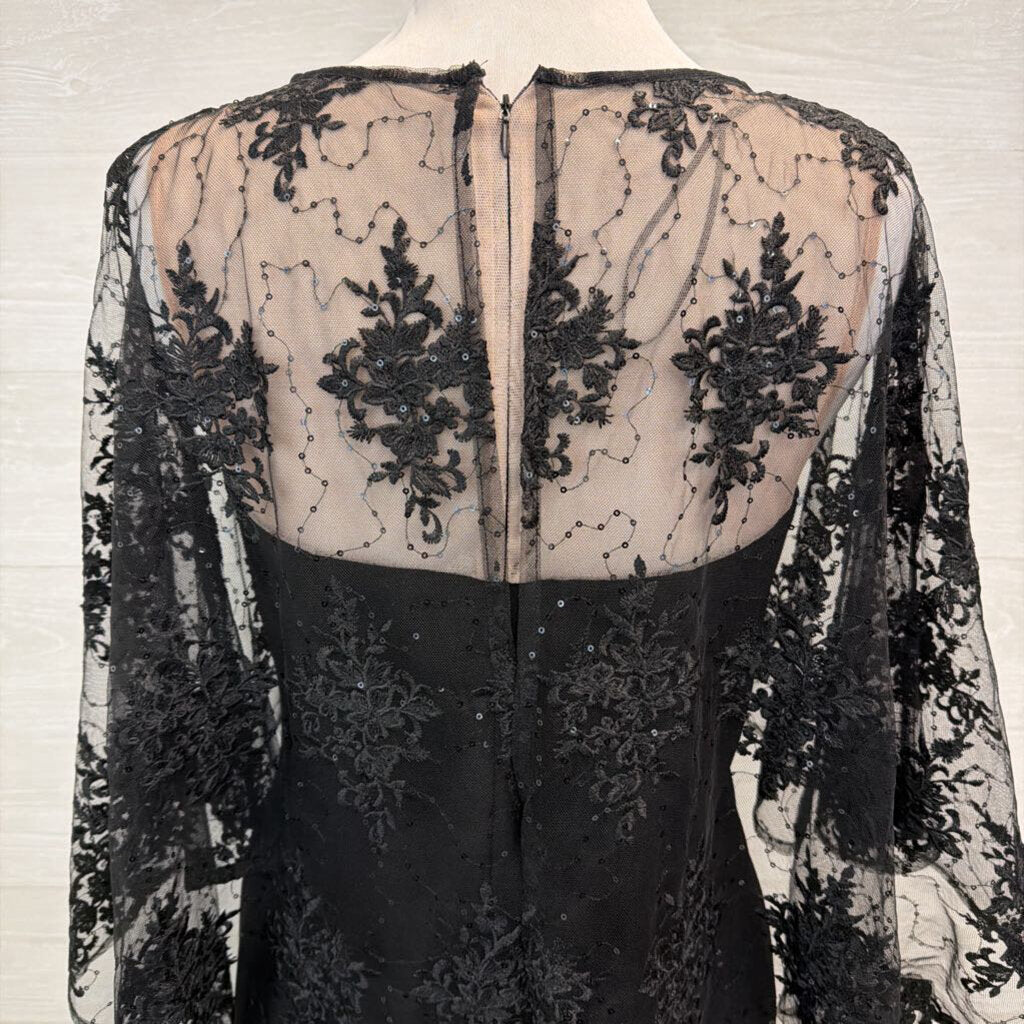 R and M Richards Black Sequin Lace Cape Top Short Formal Dress 10