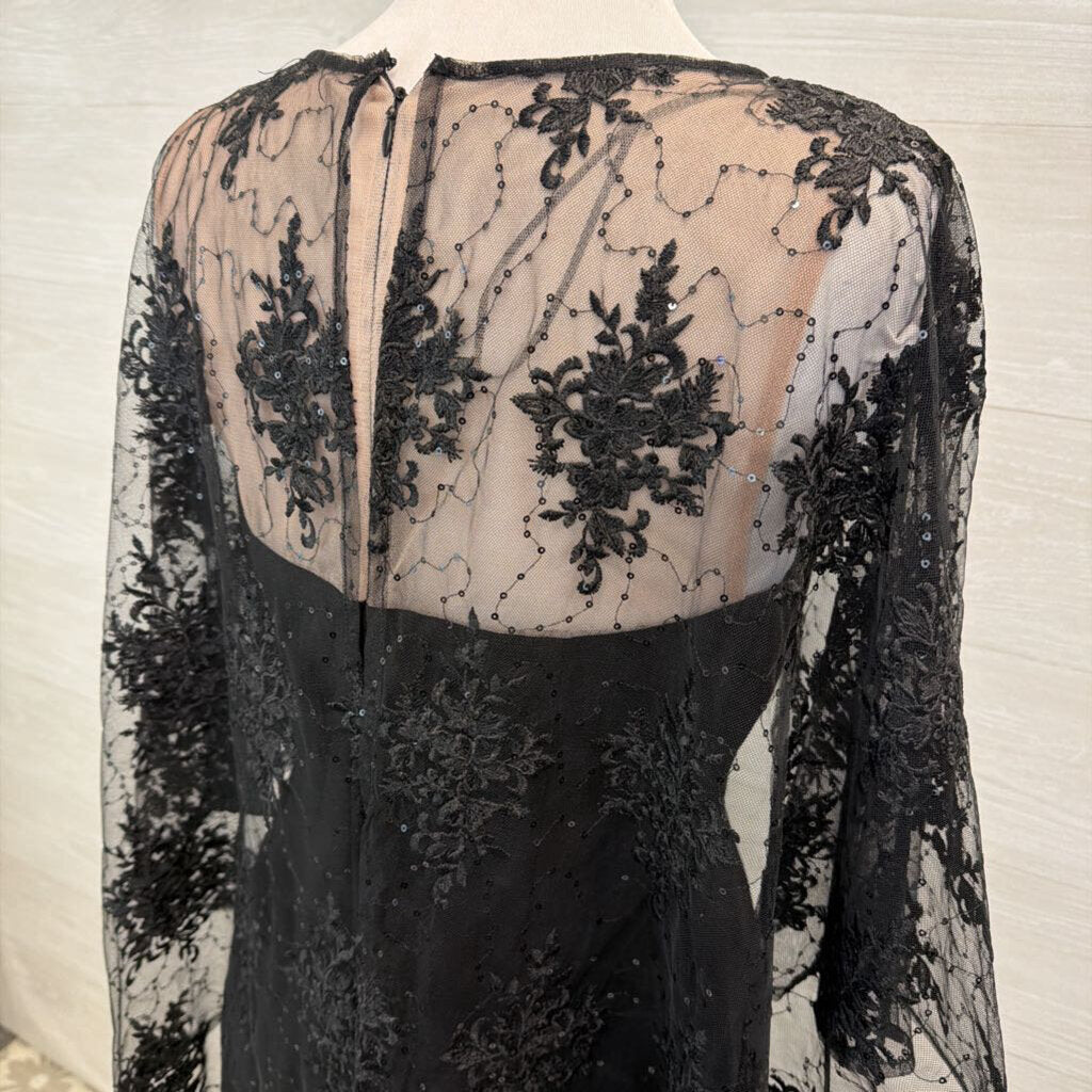 R and M Richards Black Sequin Lace Cape Top Short Formal Dress 10