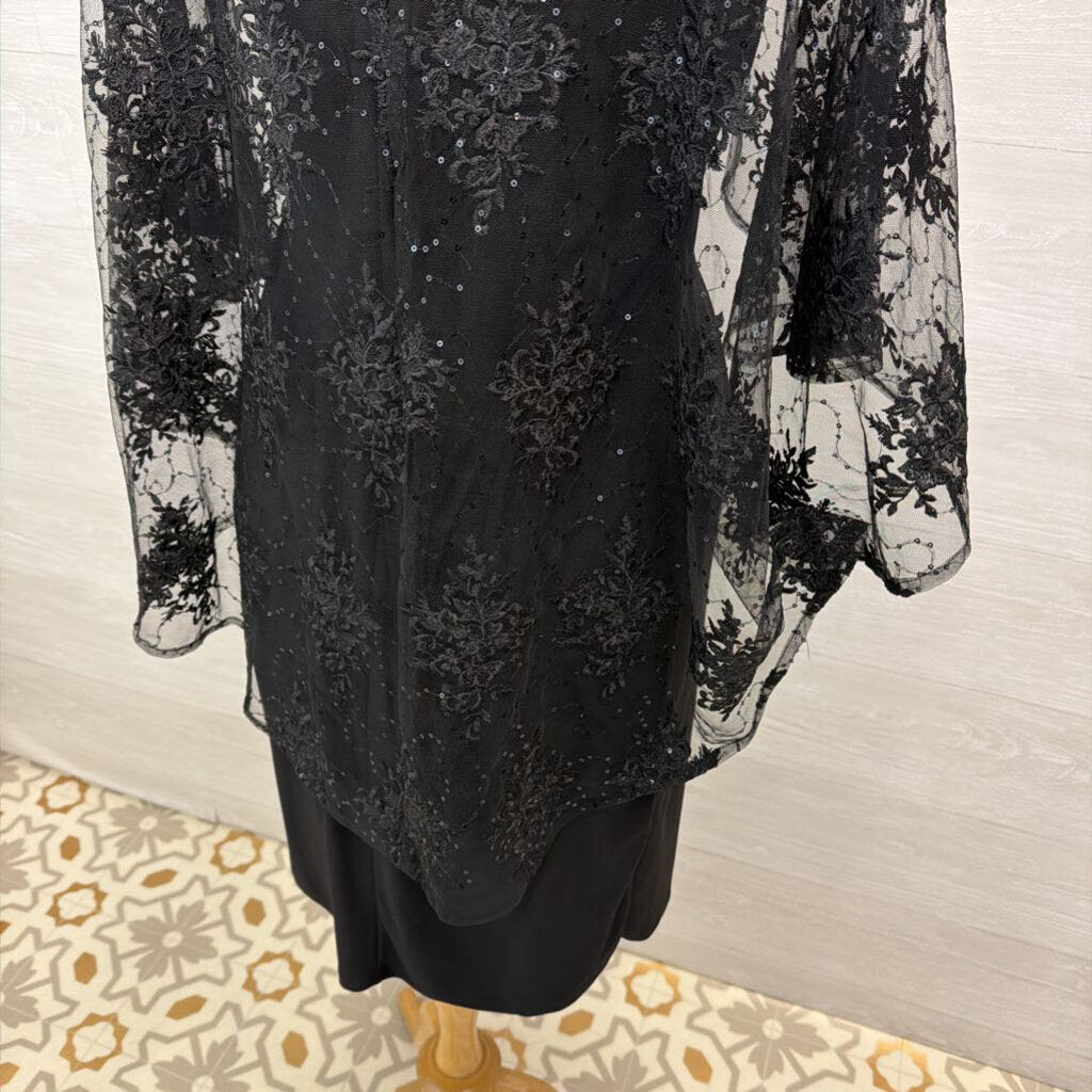 R and M Richards Black Sequin Lace Cape Top Short Formal Dress 10