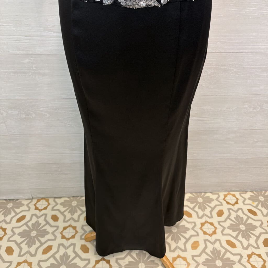 Le Bos Black/ Silver Sequin Print Top Long Formal Dress 10