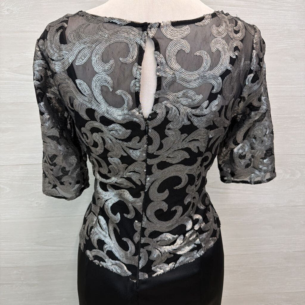 Le Bos Black/ Silver Sequin Print Top Long Formal Dress 10