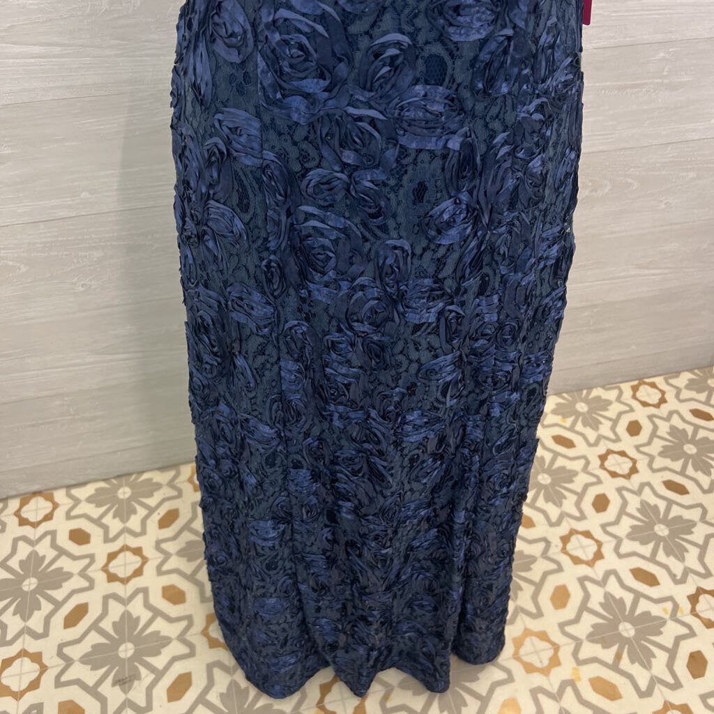 Alex Evenings Navy Textured Lace Short Sleeve Long Formal Dress 10