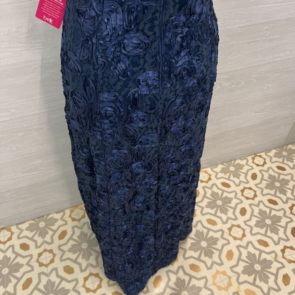 Alex Evenings Navy Textured Lace Short Sleeve Long Formal Dress 10