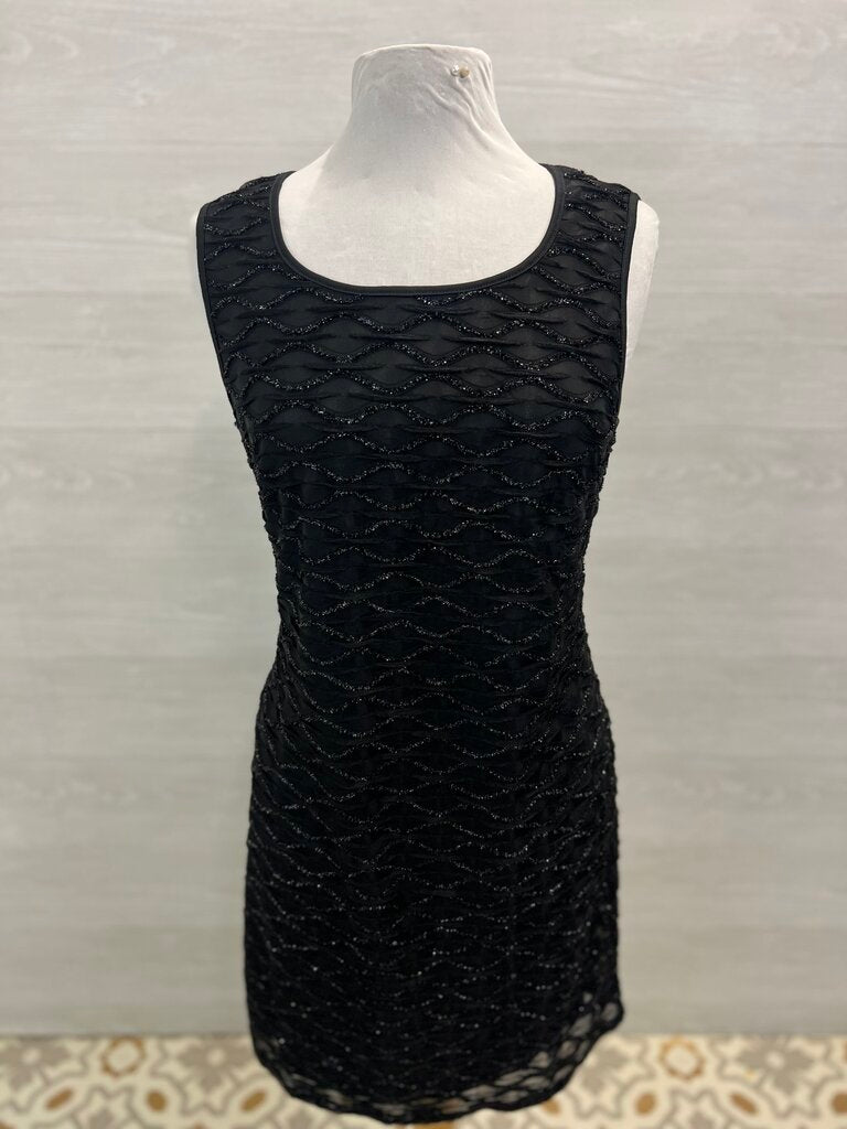 Nina Leonard Black Textured Shimmer Sleeveless Short Formal Dress Medium