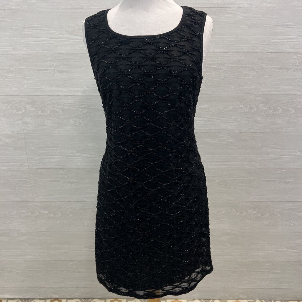 Nina Leonard Black Textured Shimmer Sleeveless Short Formal Dress Medium