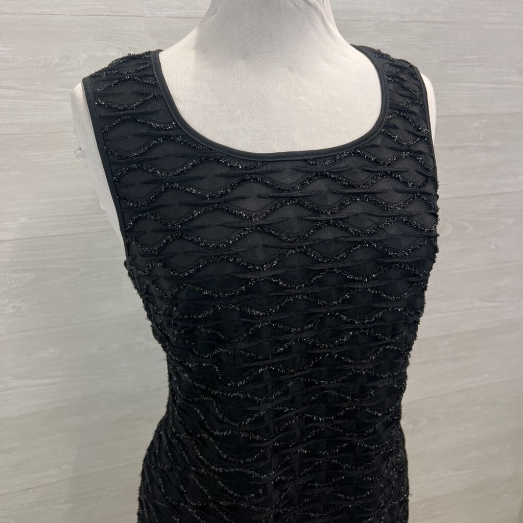 Nina Leonard Black Textured Shimmer Sleeveless Short Formal Dress Medium