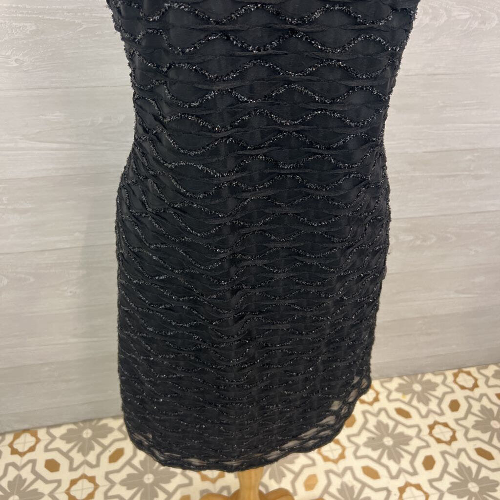 Nina Leonard Black Textured Shimmer Sleeveless Short Formal Dress Medium