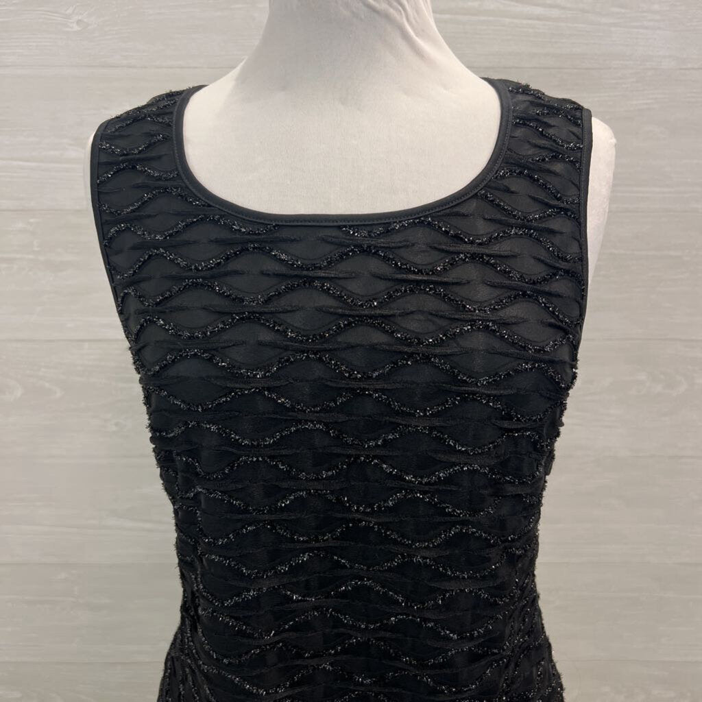 Nina Leonard Black Textured Shimmer Sleeveless Short Formal Dress Medium