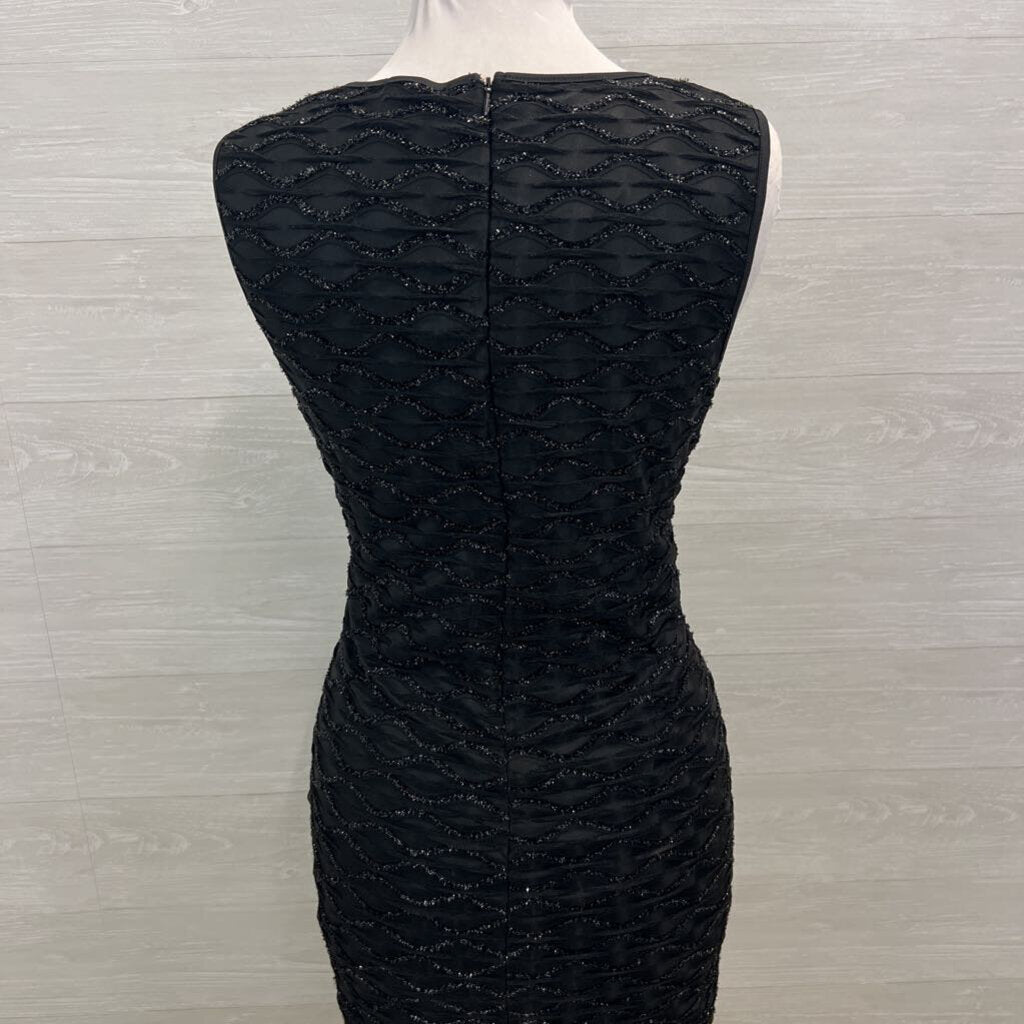 Nina Leonard Black Textured Shimmer Sleeveless Short Formal Dress Medium