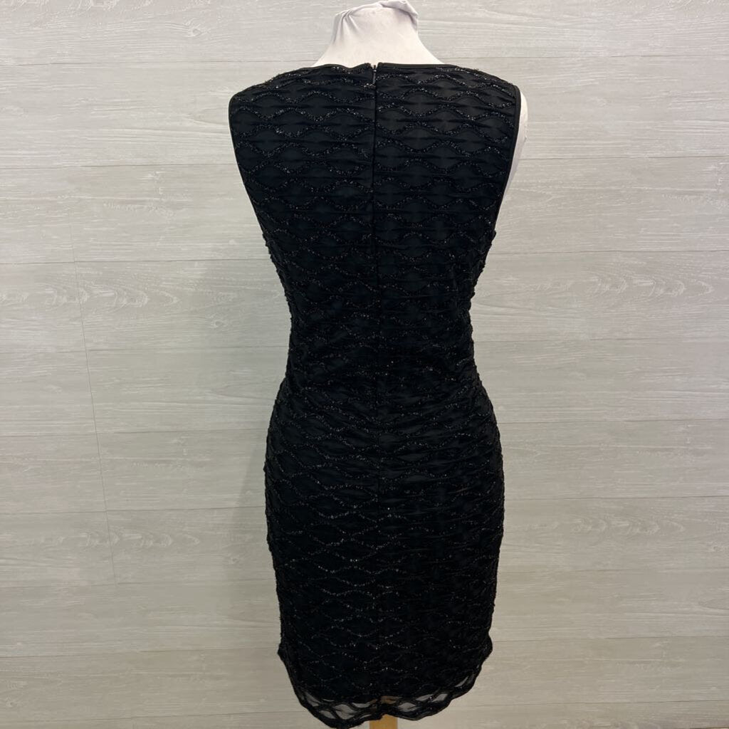 Nina Leonard Black Textured Shimmer Sleeveless Short Formal Dress Medium