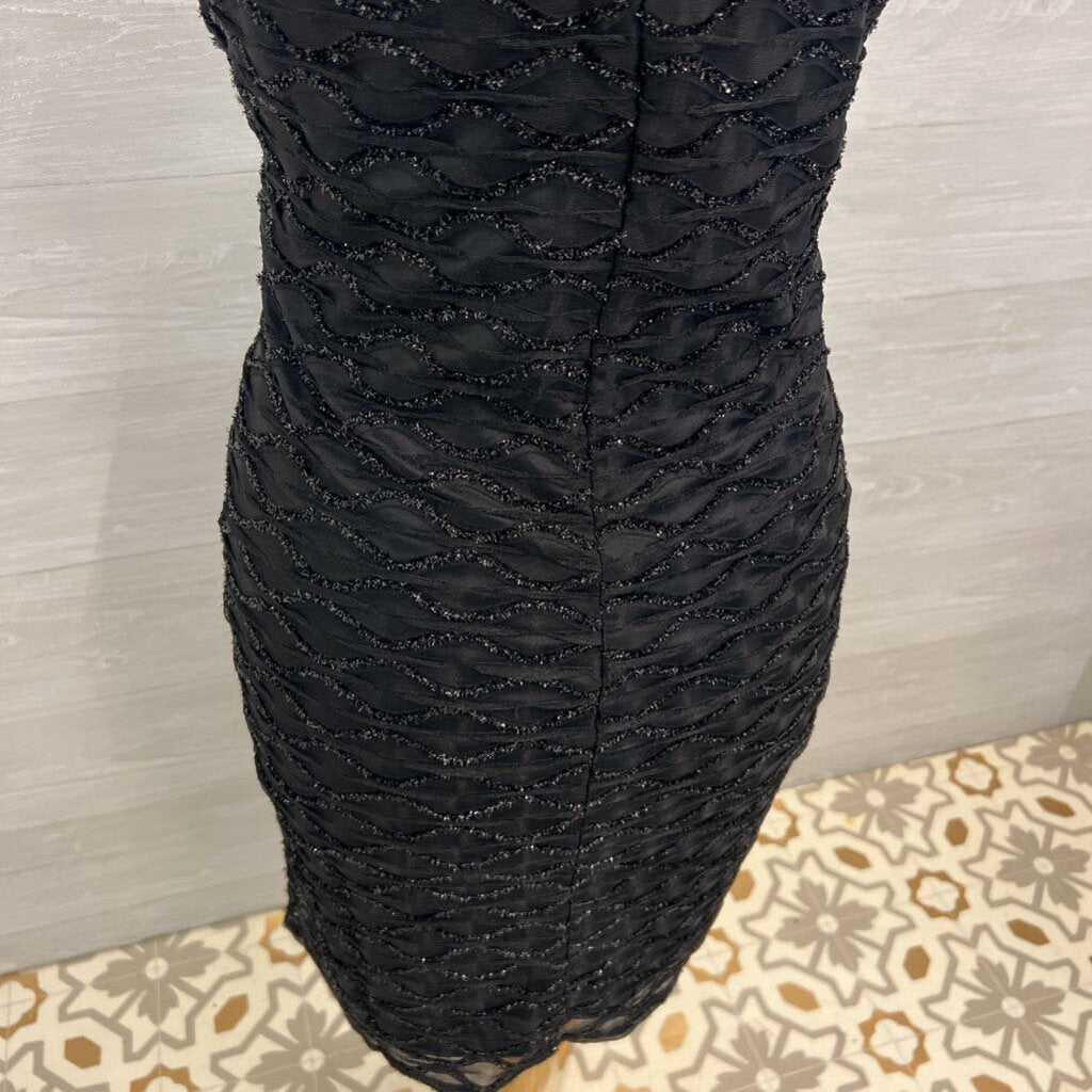 Nina Leonard Black Textured Shimmer Sleeveless Short Formal Dress Medium