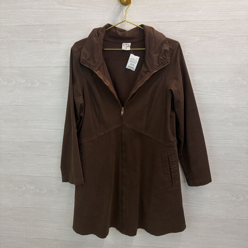 CMC 100% Cotton Brown Zip Up Long Hooded Jacket Medium
