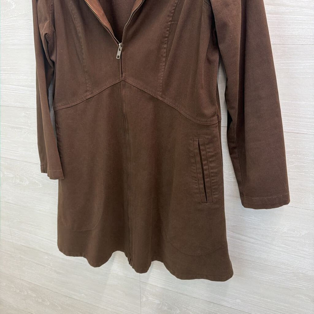 CMC 100% Cotton Brown Zip Up Long Hooded Jacket Medium
