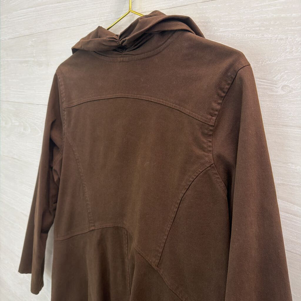 CMC 100% Cotton Brown Zip Up Long Hooded Jacket Medium