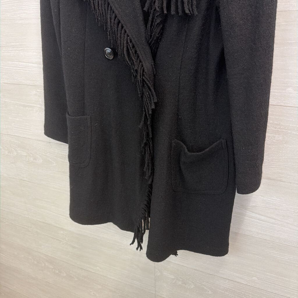 Chicos Black Fringe Trim Double Breasted Jacket 1