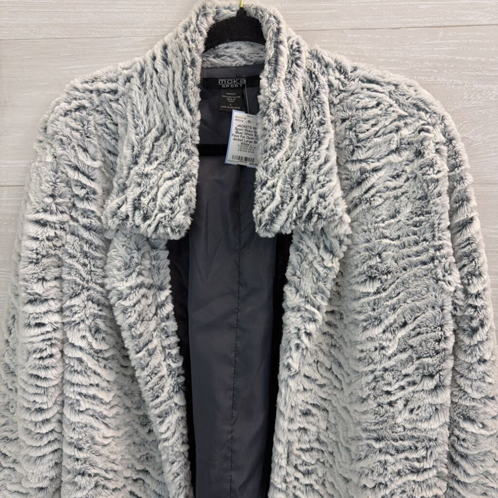 Moka Sport Blue/ White Soft Faux Fur Open Front Jacket Large