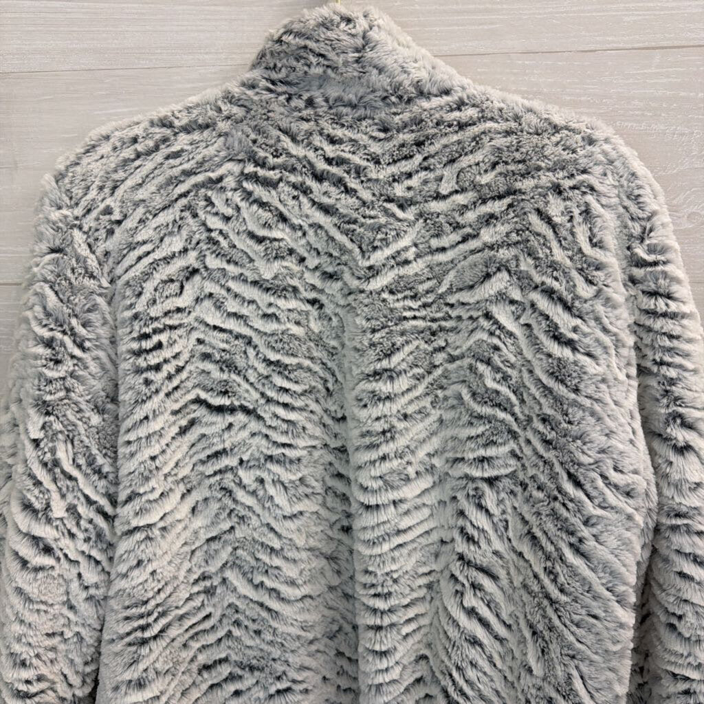 Moka Sport Blue/ White Soft Faux Fur Open Front Jacket Large