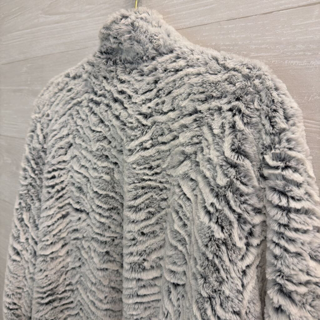 Moka Sport Blue/ White Soft Faux Fur Open Front Jacket Large