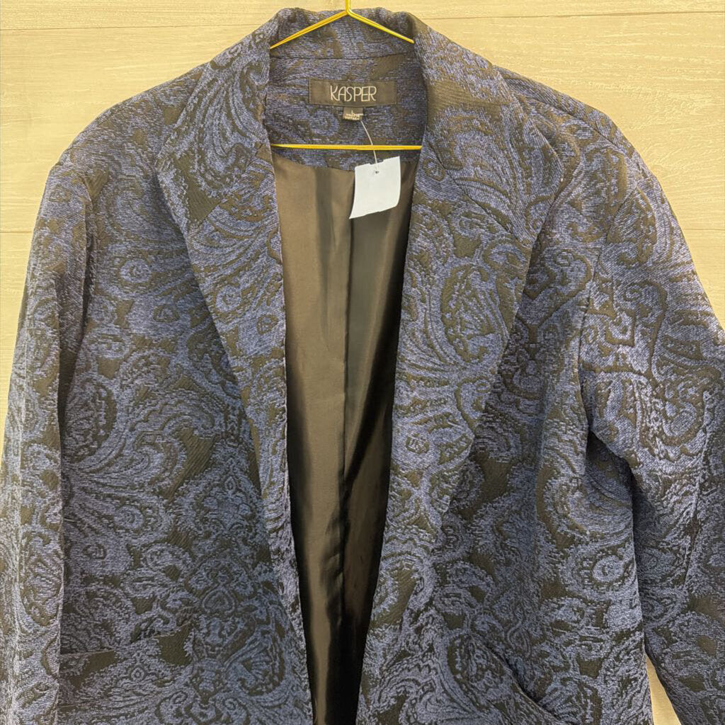 Kasper Blue/ Black Tapestry Open Front Blazer Jacket Large