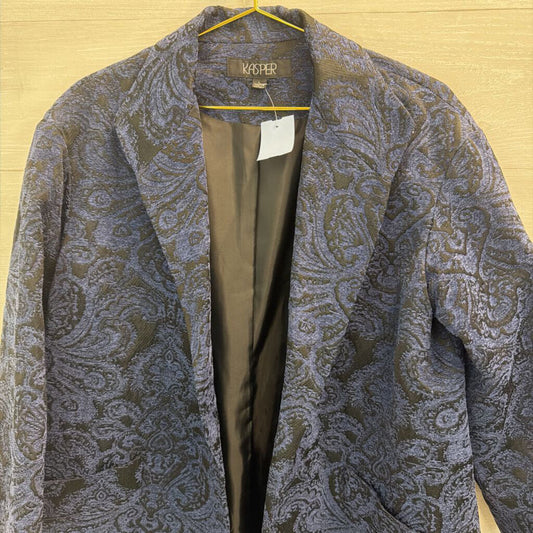 Kasper Blue/ Black Tapestry Open Front Blazer Jacket Large