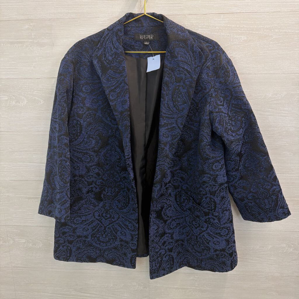 Kasper Blue/ Black Tapestry Open Front Blazer Jacket Large