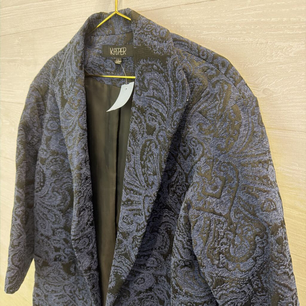 Kasper Blue/ Black Tapestry Open Front Blazer Jacket Large