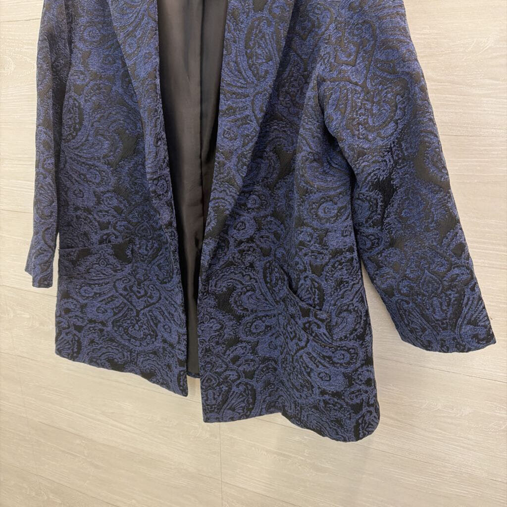 Kasper Blue/ Black Tapestry Open Front Blazer Jacket Large