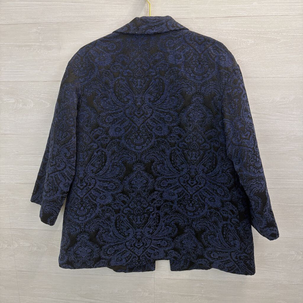 Kasper Blue/ Black Tapestry Open Front Blazer Jacket Large