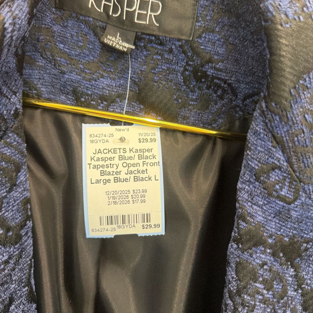 Kasper Blue/ Black Tapestry Open Front Blazer Jacket Large