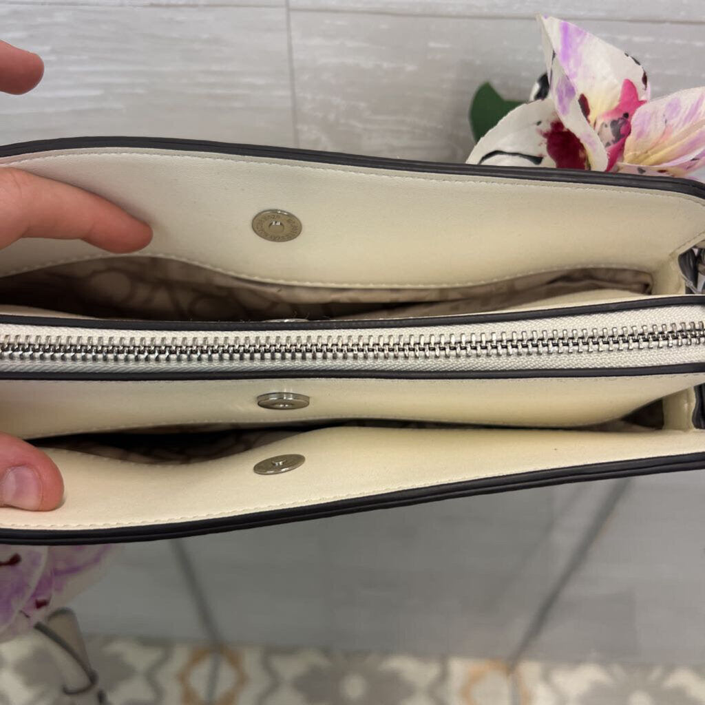 Calvin Klein Cream Logo Orchid Print Crossbody Purse