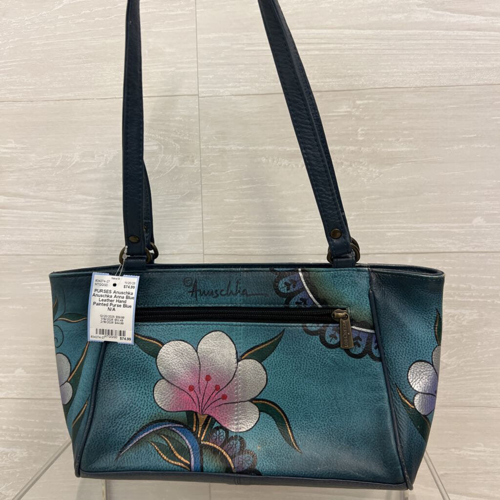 Anuschka Anna Blue Leather Hand Painted Purse