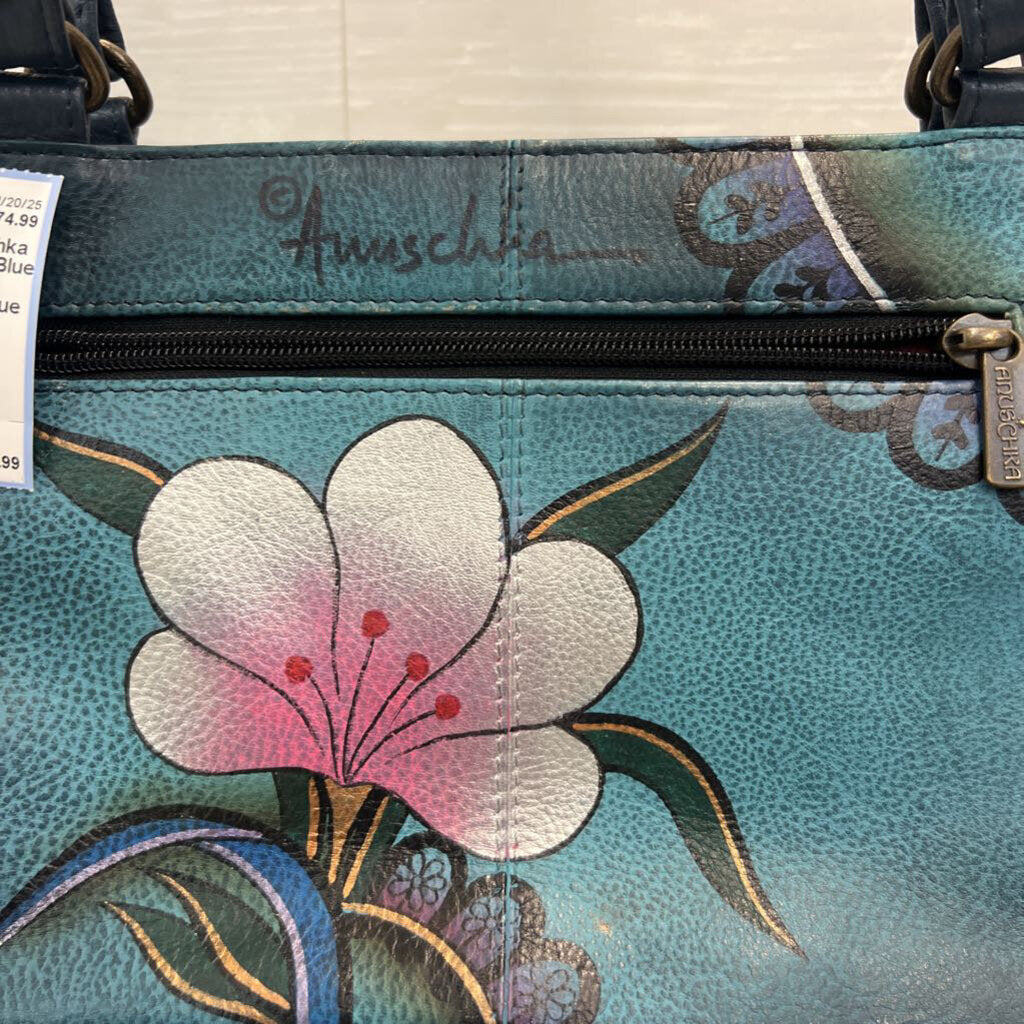 Anuschka Anna Blue Leather Hand Painted Purse