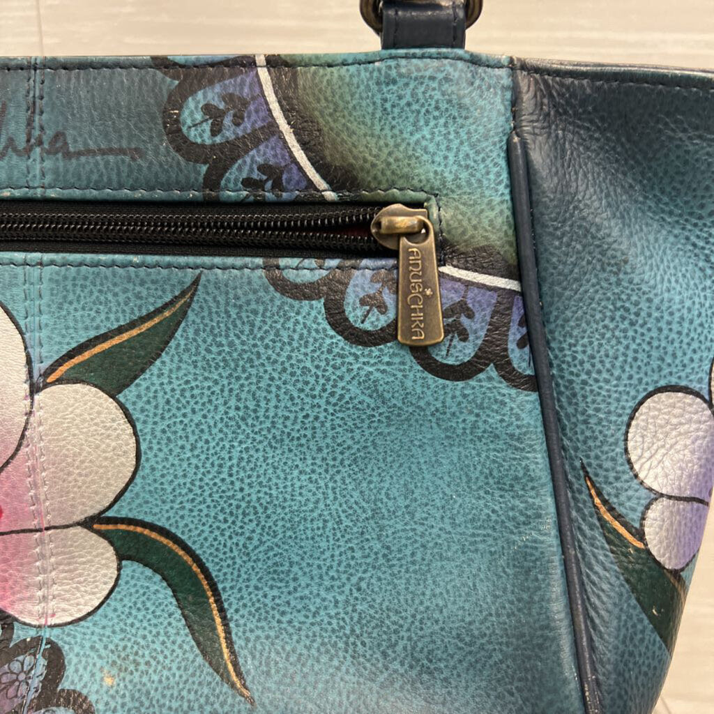 Anuschka Anna Blue Leather Hand Painted Purse