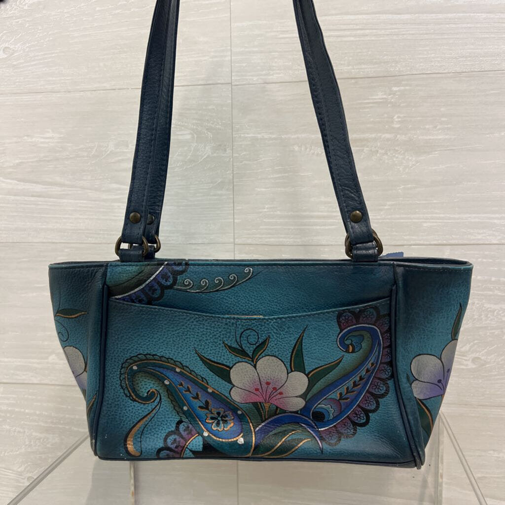 Anuschka Anna Blue Leather Hand Painted Purse