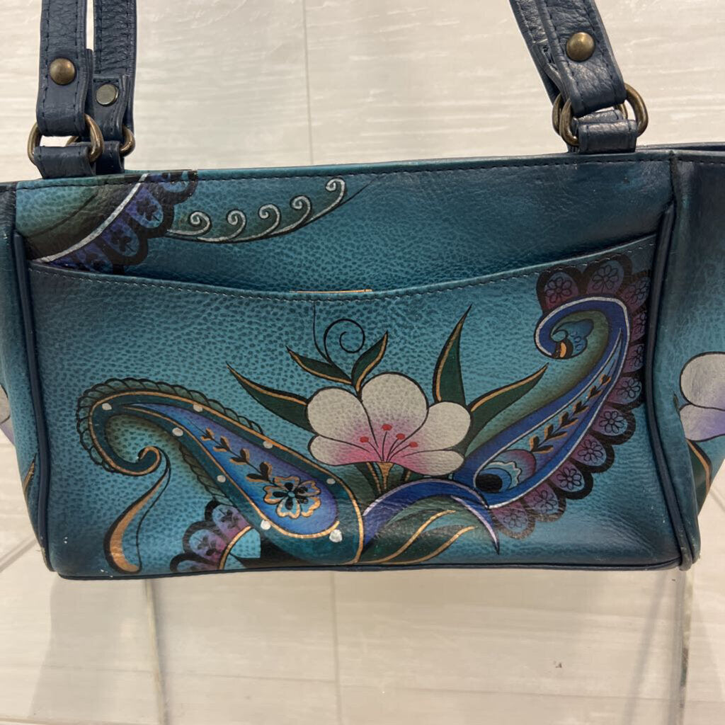 Anuschka Anna Blue Leather Hand Painted Purse