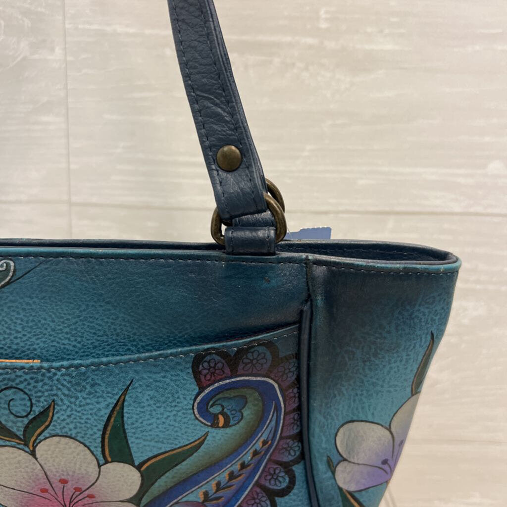 Anuschka Anna Blue Leather Hand Painted Purse