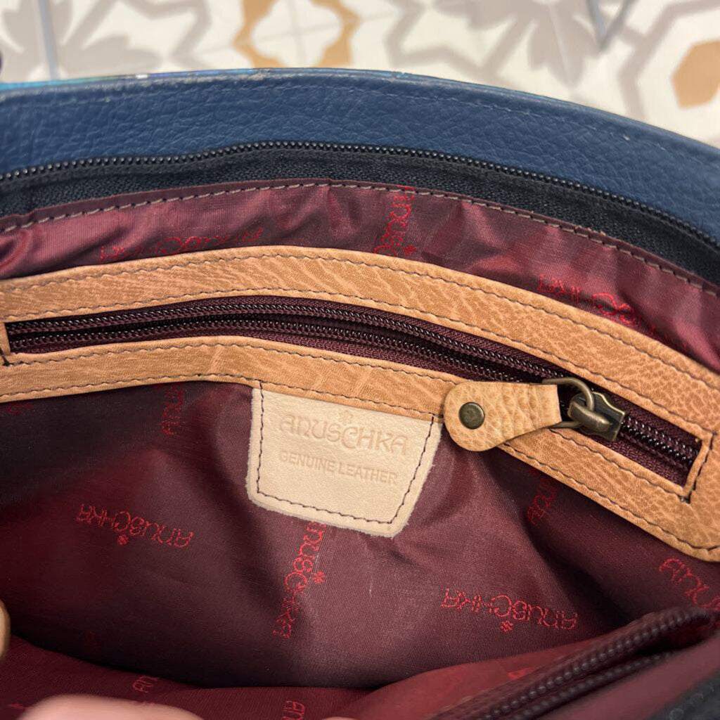 Anuschka Anna Blue Leather Hand Painted Purse