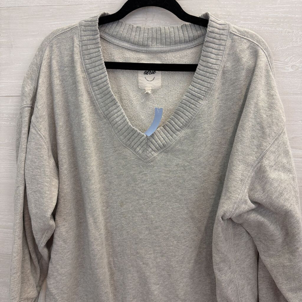 Aerie Grey V Neck Long Sleeve Pullover Small