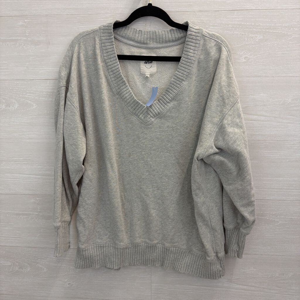 Aerie Grey V Neck Long Sleeve Pullover Small