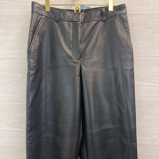 Babaton Black Soft Faux Leather Wide Leg Pants 6