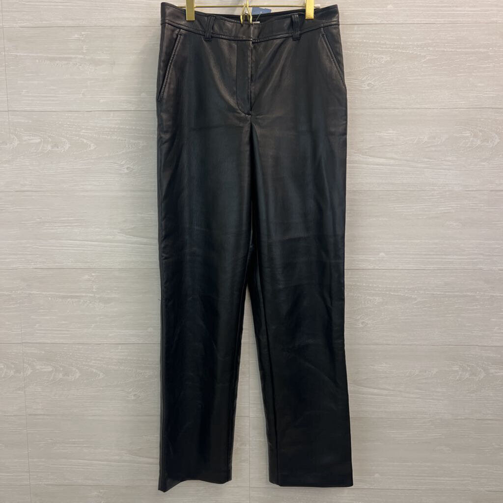 Babaton Black Soft Faux Leather Wide Leg Pants 6