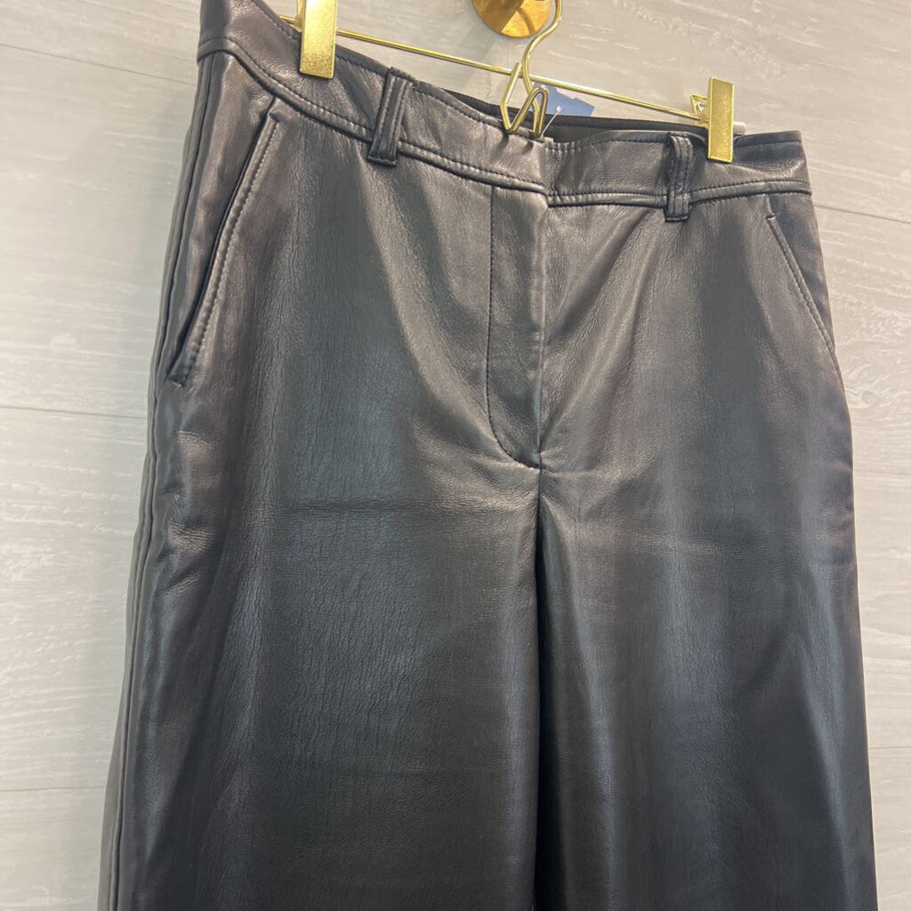 Babaton Black Soft Faux Leather Wide Leg Pants 6