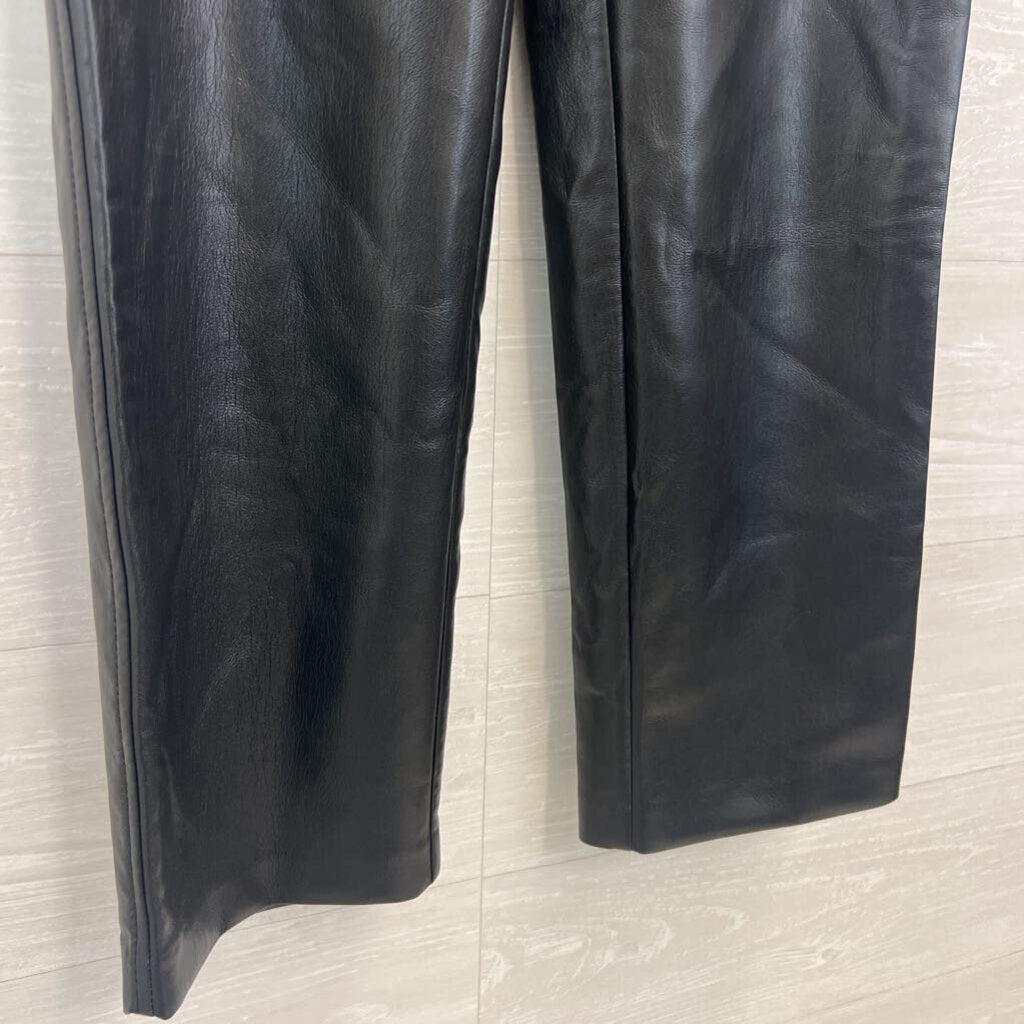 Babaton Black Soft Faux Leather Wide Leg Pants 6