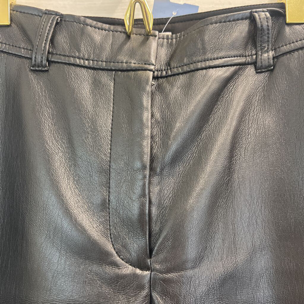 Babaton Black Soft Faux Leather Wide Leg Pants 6