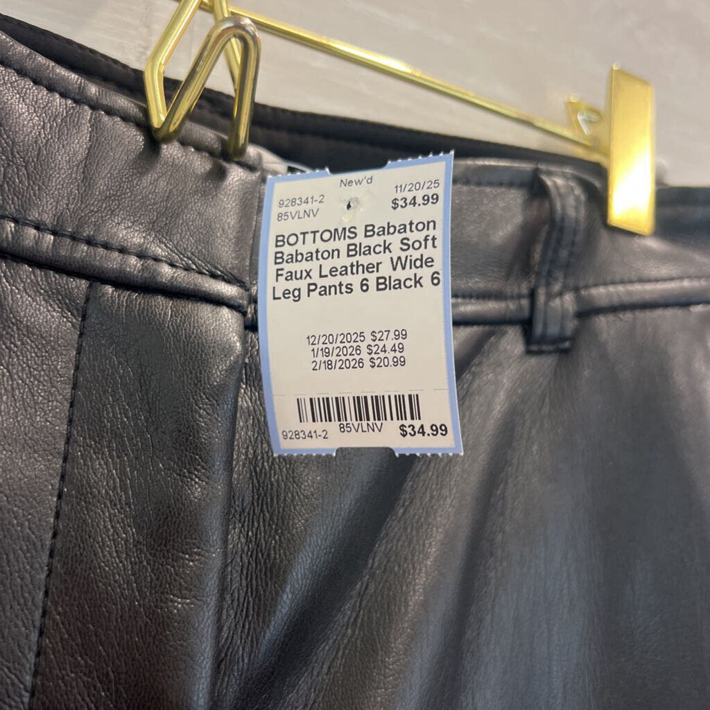Babaton Black Soft Faux Leather Wide Leg Pants 6
